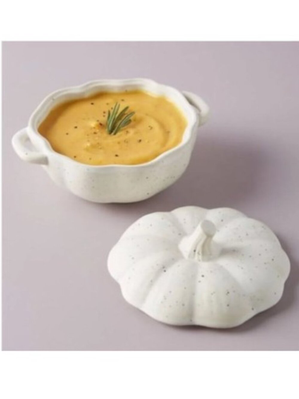 Anthropologie White Speckled Pumpkin Cocotte - Set of 2 - NWOT
